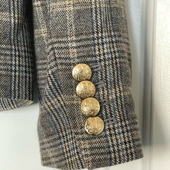 J. Crew Schoolboy Women's Plaid Blazer Gray Tan Gold Buttons Preppy Wool 2 Coat - Picture 5 of 7